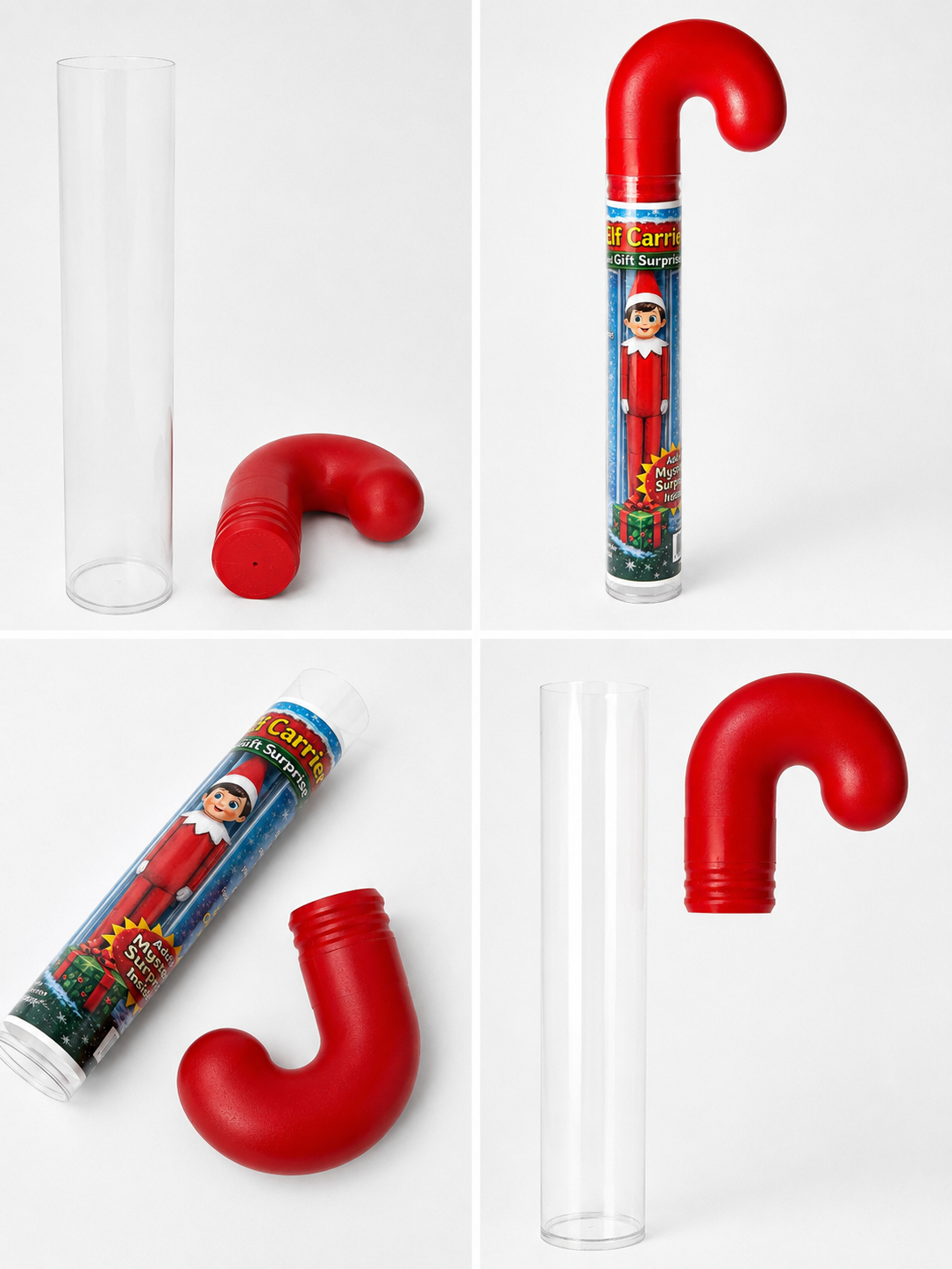 Elf Carrier product collage showing the tube, red carrier top, and assembled product